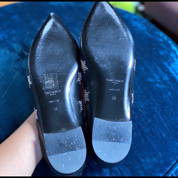 SAINT LAURENT Black Leather Studded Flats 38 - Picture 4 of 6